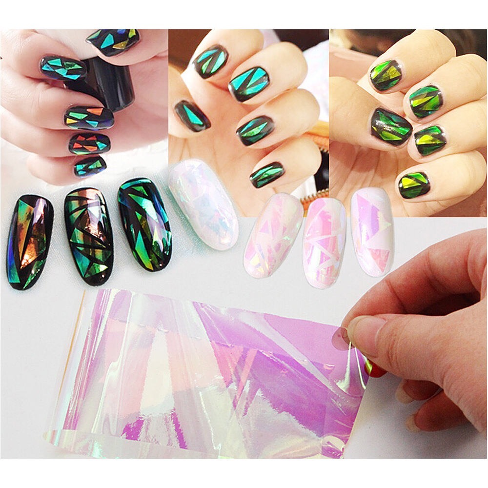 Nail Wraps Foil Broken Glass 5pieces Set Shattered Mirror Aurora Effect Mermaid
