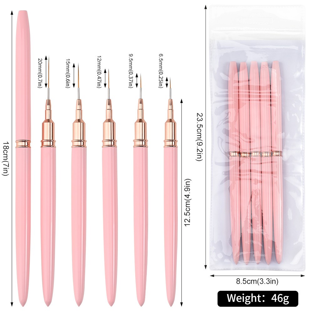 5/10pcs Pink/Black Nail Art Liner/Painting Brushes Ultra-thin Line Drawing Tool