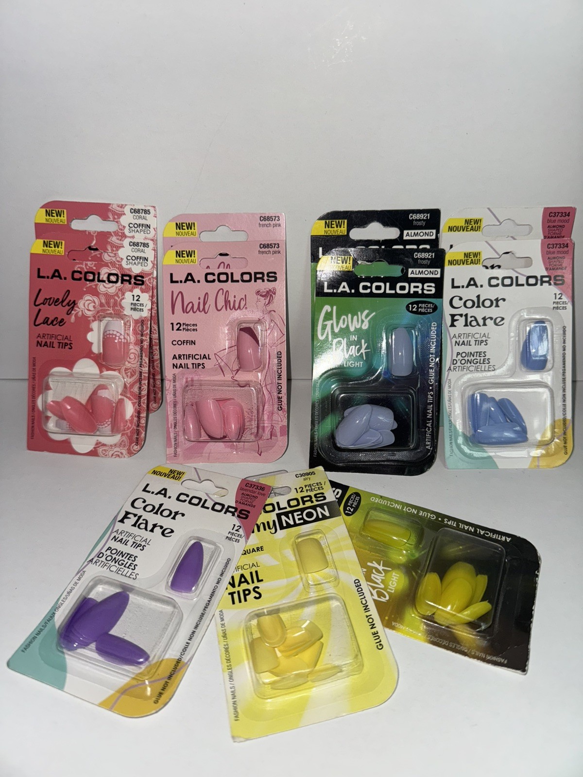 L.A. Colors Glue On Nails Bundle – Almond Square Coffin Shape 11 Packs