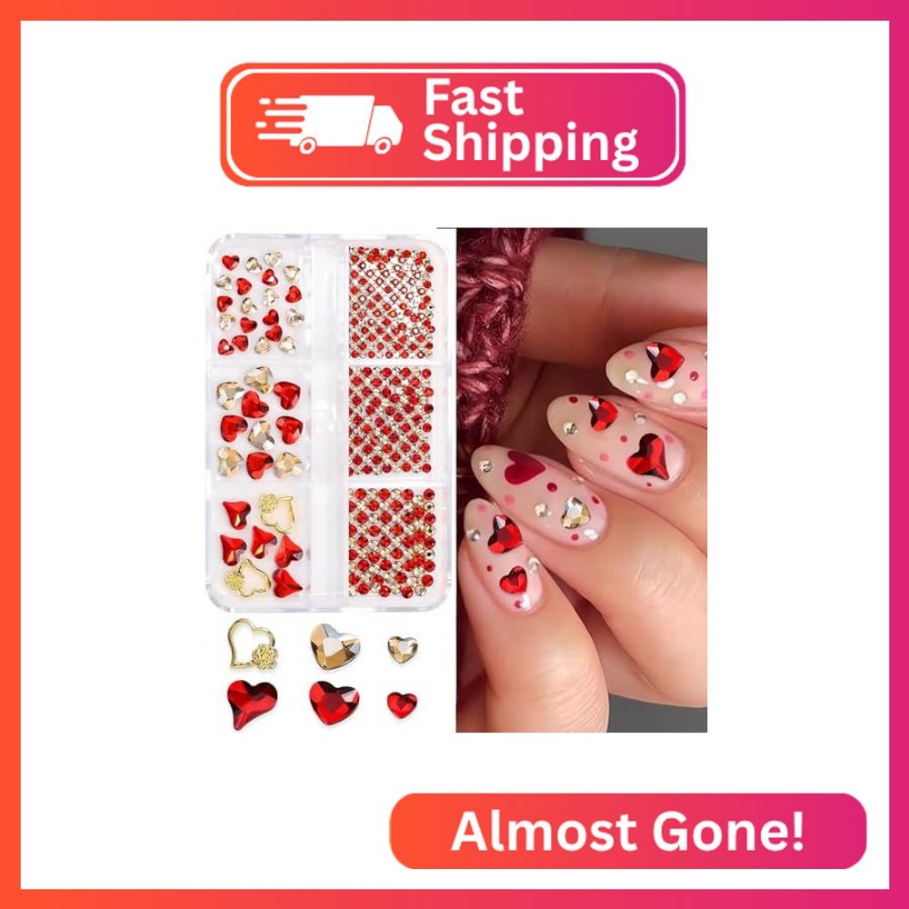 767Pcs Valentines Day Heart Nail Charms for Acrylic Nails – 3D Shiny Alloy Red L