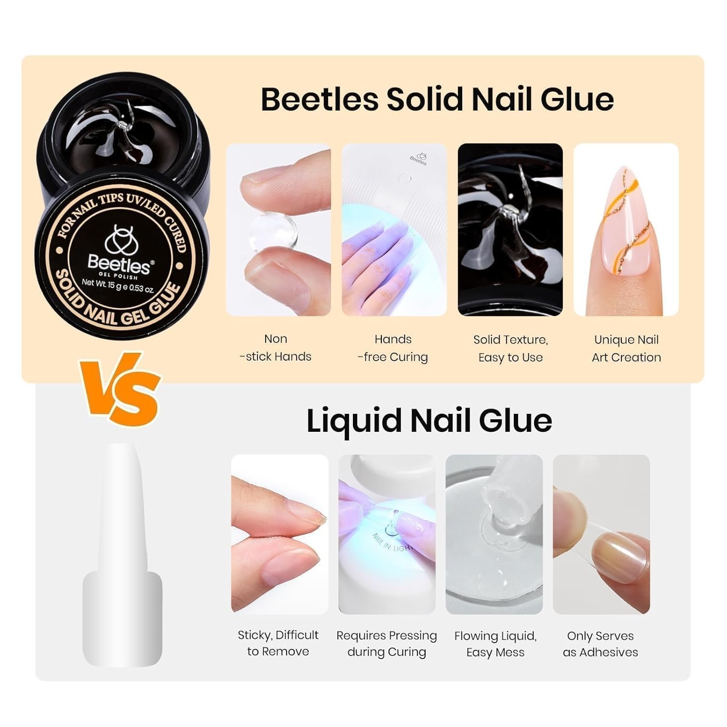 Beetles Solid Nail Glue Gel with 20ml Nail Glue Remover Set 15g for Press On …