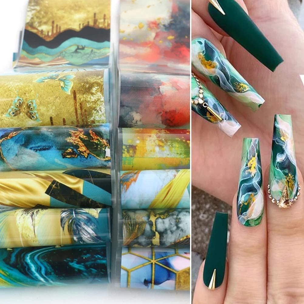 10 Sheets Marble Holographic Nail Foil Stickers DIY Nail Art Transfers Decals