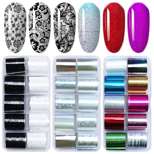 Transfer Nail Foil Flower White Black Lace Nail Art Sticker Decals Style F