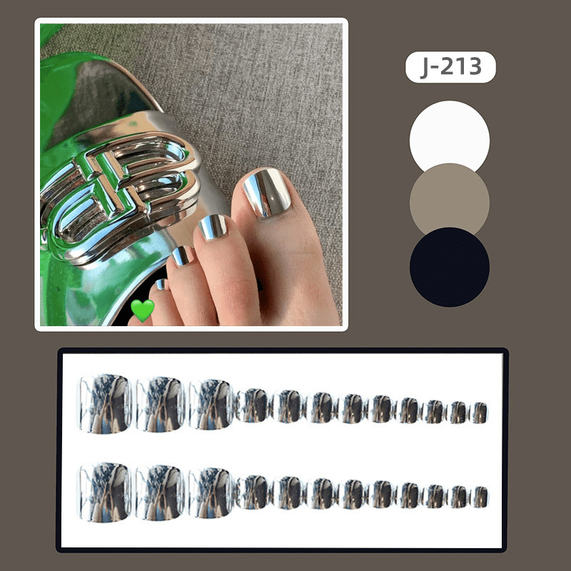 48Pcs Short Silver Mirror Chrome Press on Toe Nails Beach Casual Stylish Nails