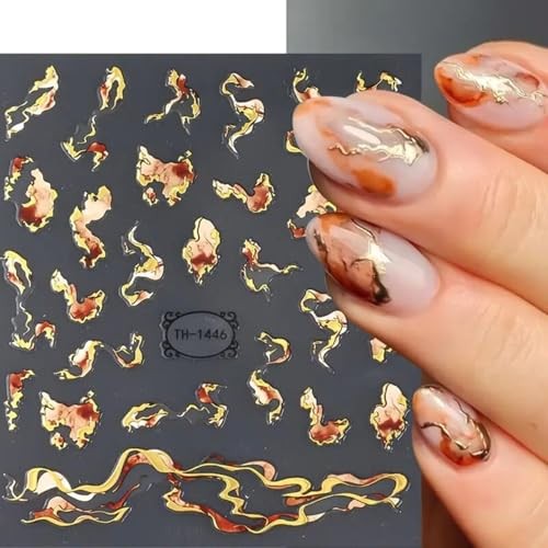 6 Sheets Bronzing Marble Nail Art Stickers 3D Self-Adhesive Blue Purple Style8