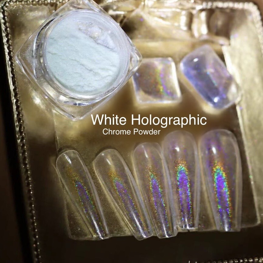 White Holographic Nail Chrome Powder Transparent Effect Clear Unicorn Rainbow
