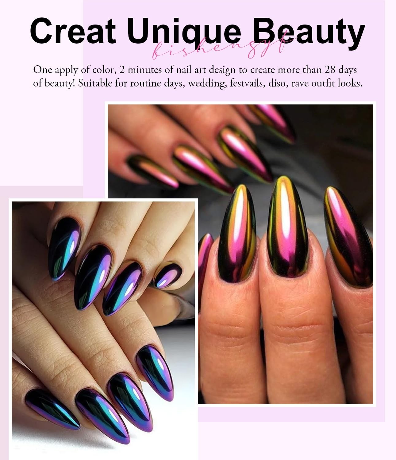Metallic Holographic Chrome Nail Powder Set – White Pearl Gel Nail Art DIY Gift