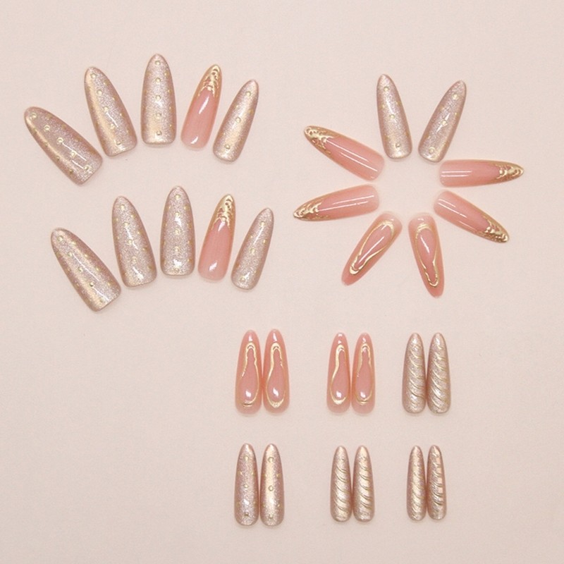 1Set Press on French Tip Nail Art Stickers 3D Cats Eye Molten Sunset False Nail