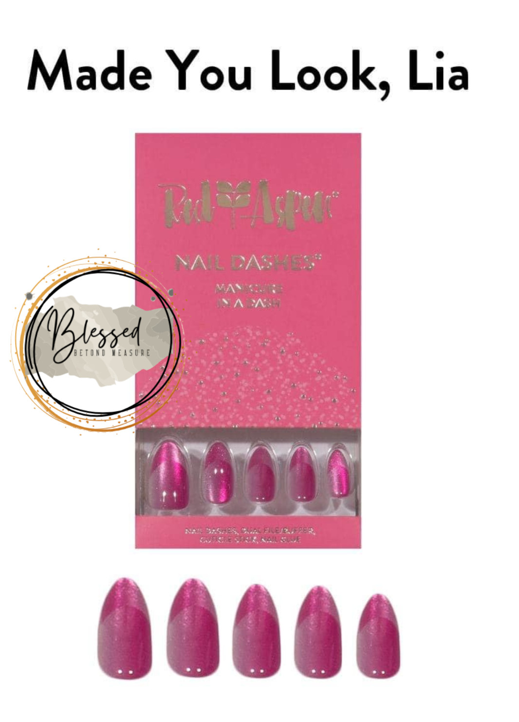 Red Aspen Press On Nails~Made you look ,Lia~Medium Almond • Shiny Velvet French
