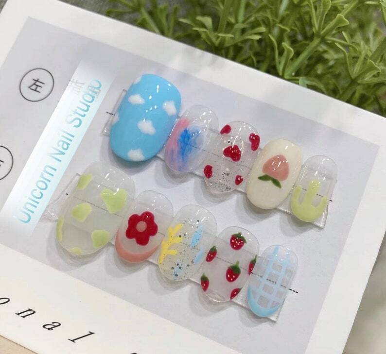 Blackpink Jennie’s Same Style Nail | Cute Hand-Painted Nails | Press on Nail