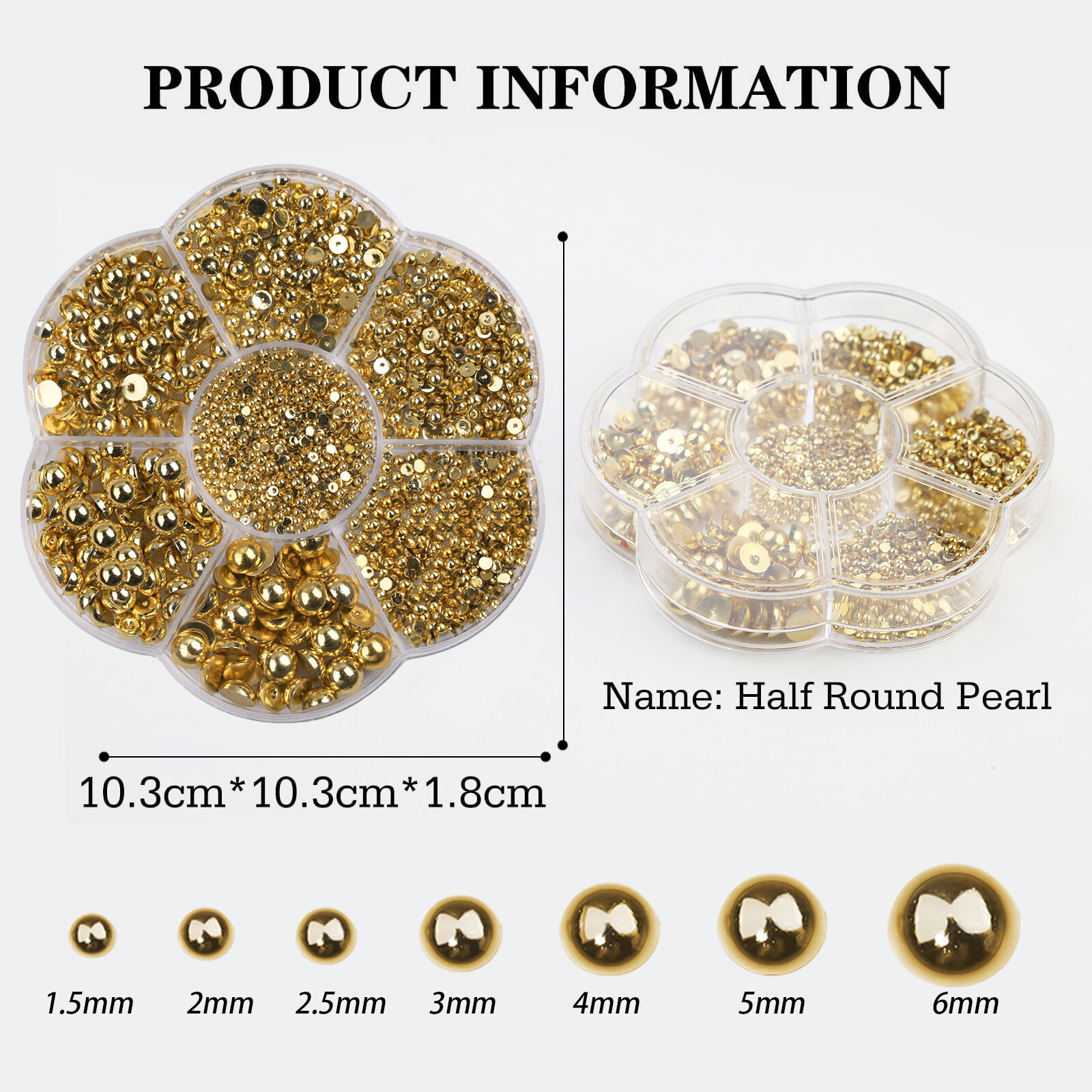 7 Grid Box 1.5mm-6mm Half Round Pearl Nail Rhinestones 3D Nail Art Design