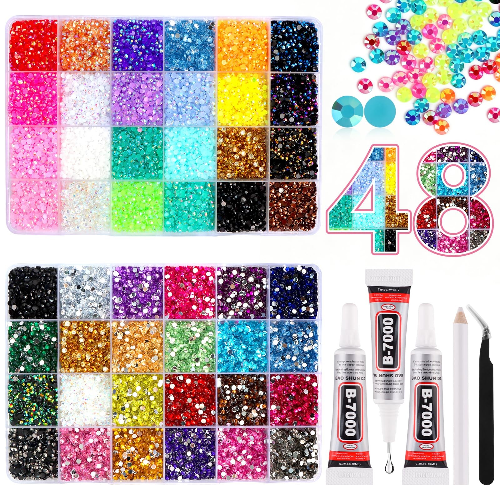 Bedazzler Kit with Rhinestones, 48000Pcs 3mm Resin Jelly Rhinestones for Beda…