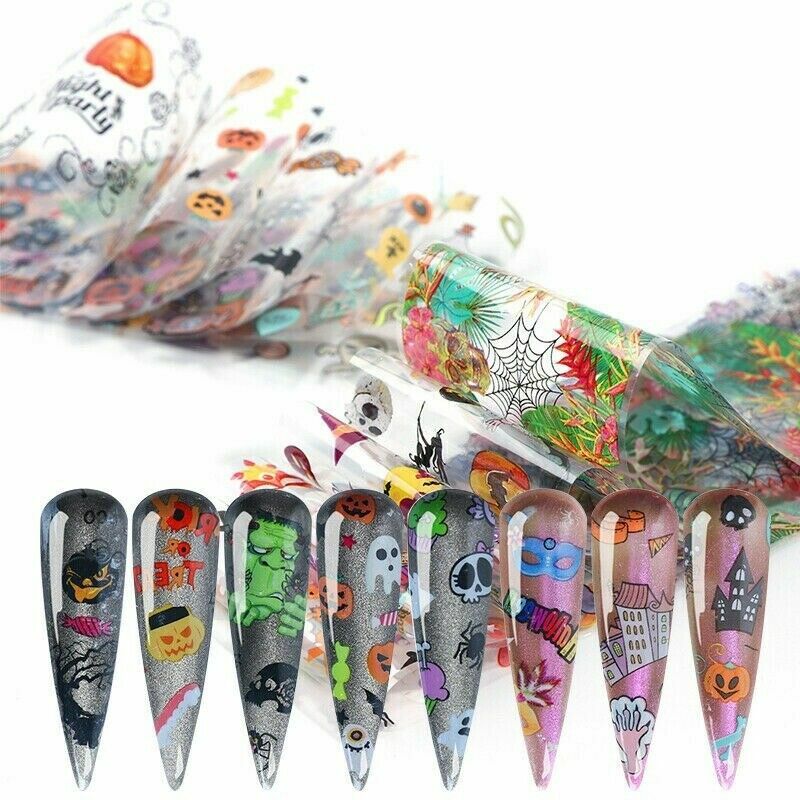 10x Halloween Series Nail Foil Stickers Transfer Decals Paper Nail Decor Fashion
