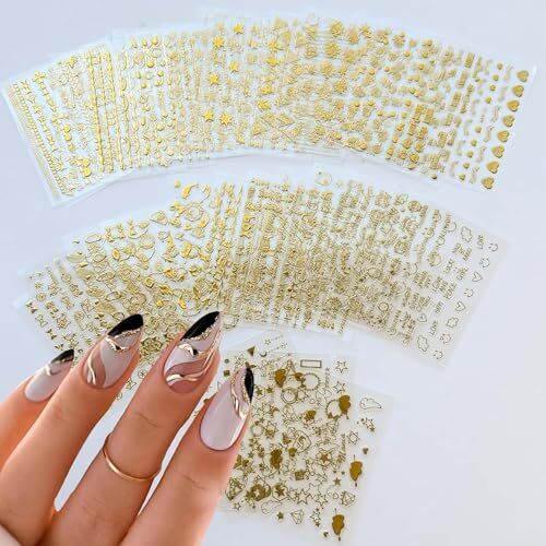 30 Sheets Gold Nail Stickers Gold Star Nail Nail Decals 3D Self-Adhesive Gold