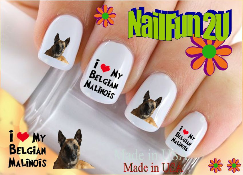 Nail Art 164B DOG BREED Love Belgian Malinois WaterSlide Nail Decals Transfers