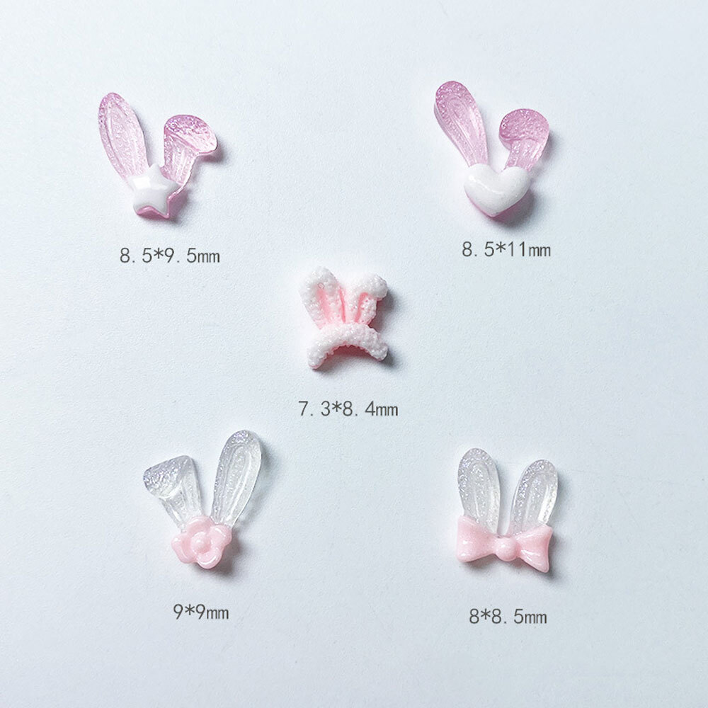 50Pcs Glow In The Dark Kawaii Nail Rabbit Ears Designs Unique Charms Jewelry