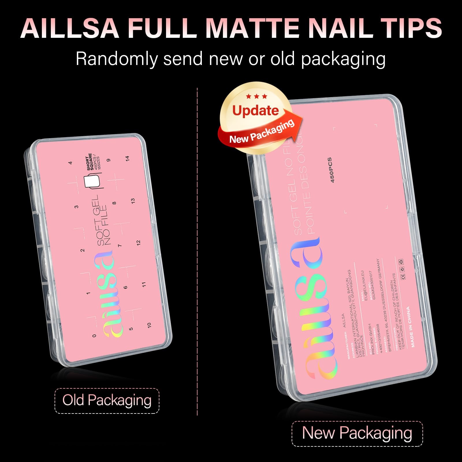 AILLSA Short Square Nail Tips 450PCS Acrylic gel Full Large,