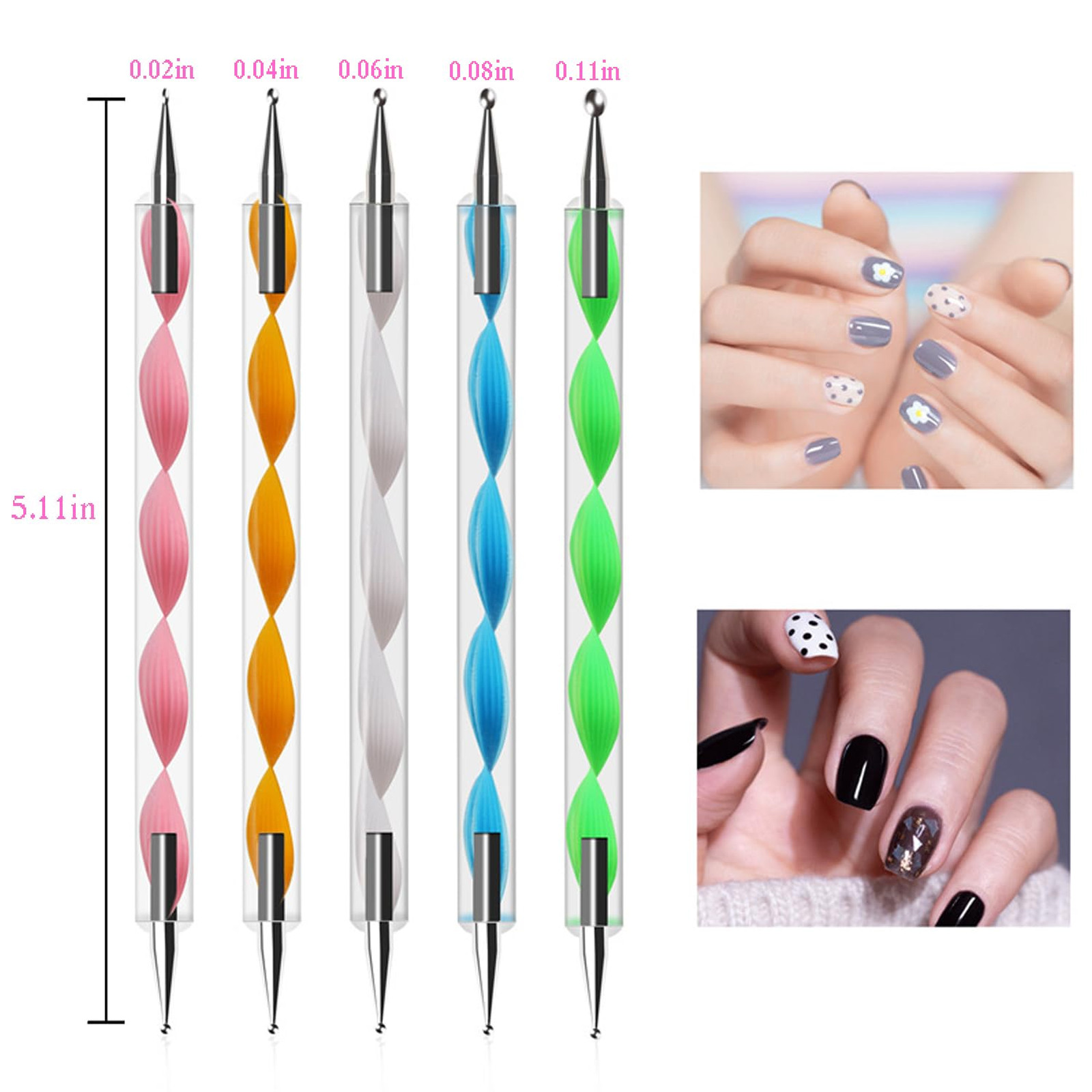 Nail Dotting Tools Set 5PCS Dual-Ended Dotting Pens 3PCS Nail Art Brushes for