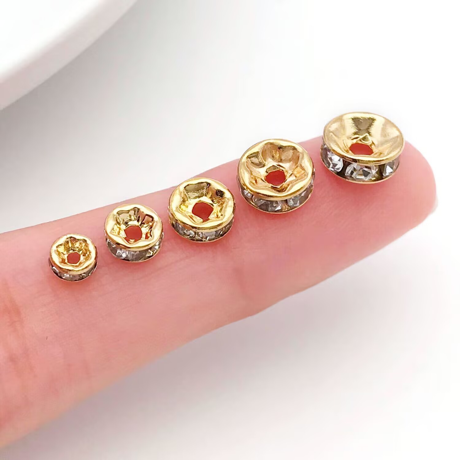 100 Golden Clear Crystal Rhinestone Rondelle Spacers Beads 6mm 8mm 10mm