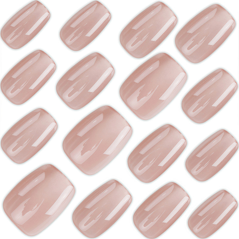 60Pcs-Short Oval Minimalist Natural Nude Aurora Cat Eye Press on Nails