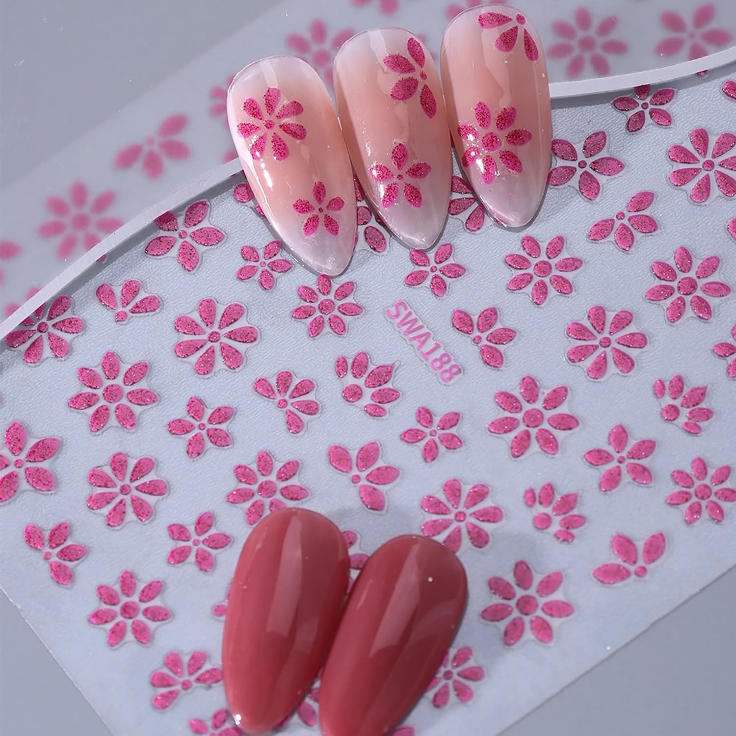 4 Sheets Flower Nail Stickers Spring Summer Floral Nail Decals 3D -Adhesive B…