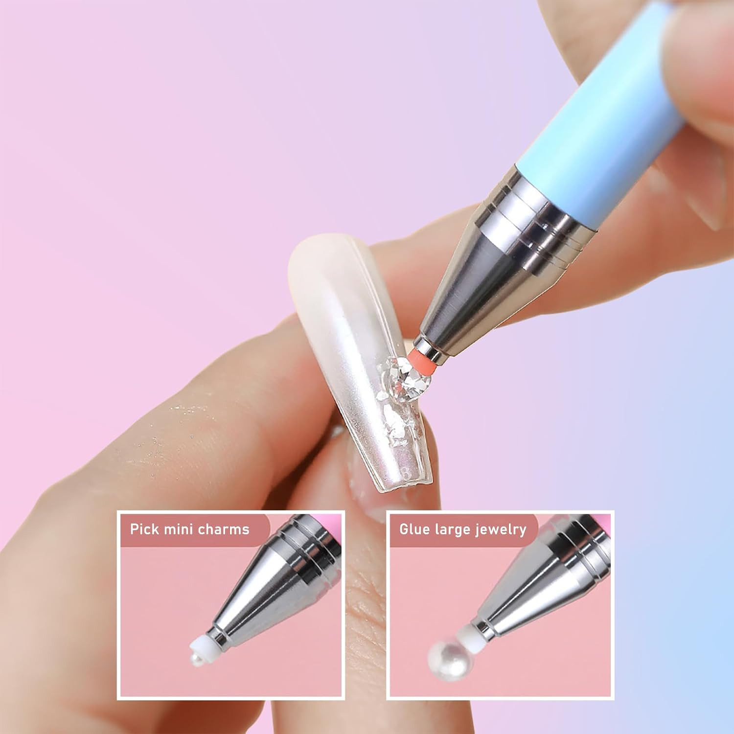 1 PCS Nail Art Rhinestone Picker Pens with 1 Box Spare Silicone Clay Tool Blue P