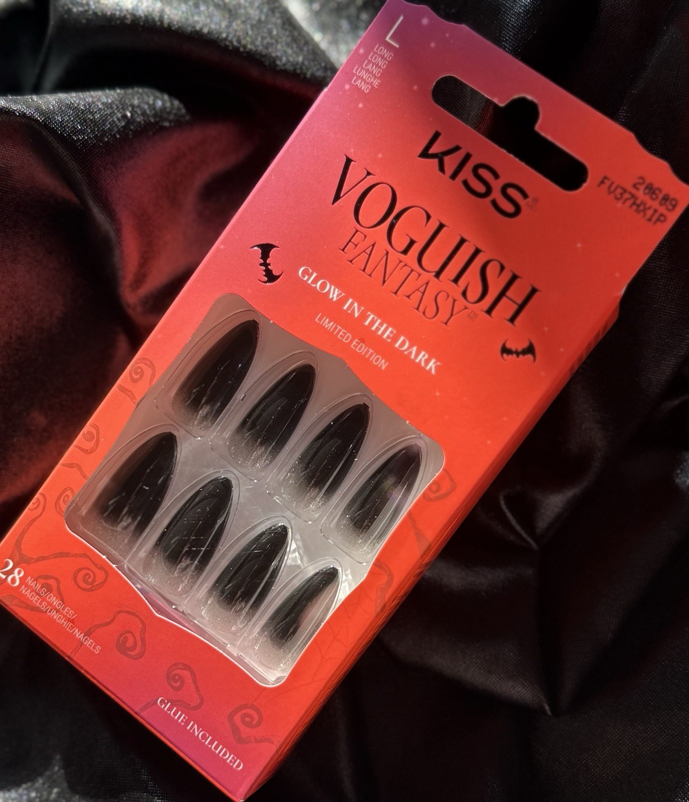 kiss Press On Nails,Voguish Fantasy Black Halloween Almond~Includes Free Gifts👻