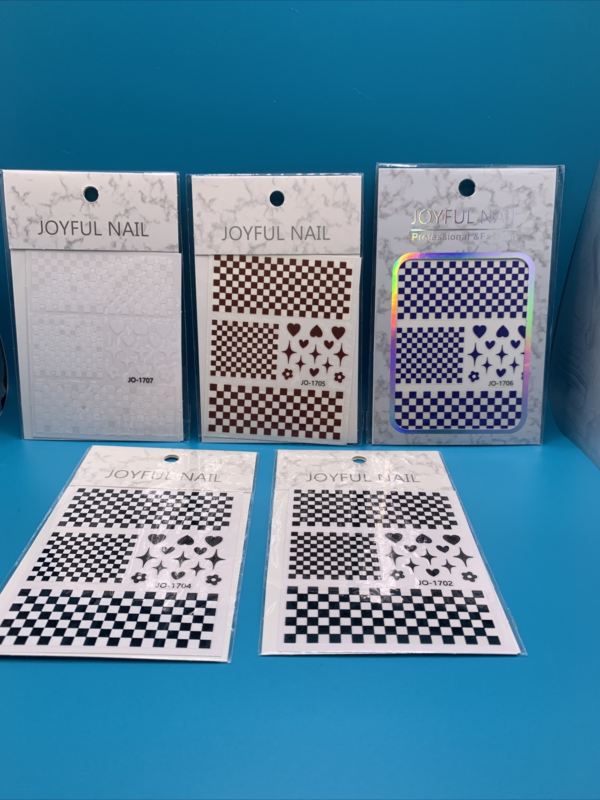 Joyful Nail 5 Sets of Nail Stickers Decals Black White Brown Blue Square Heart!!