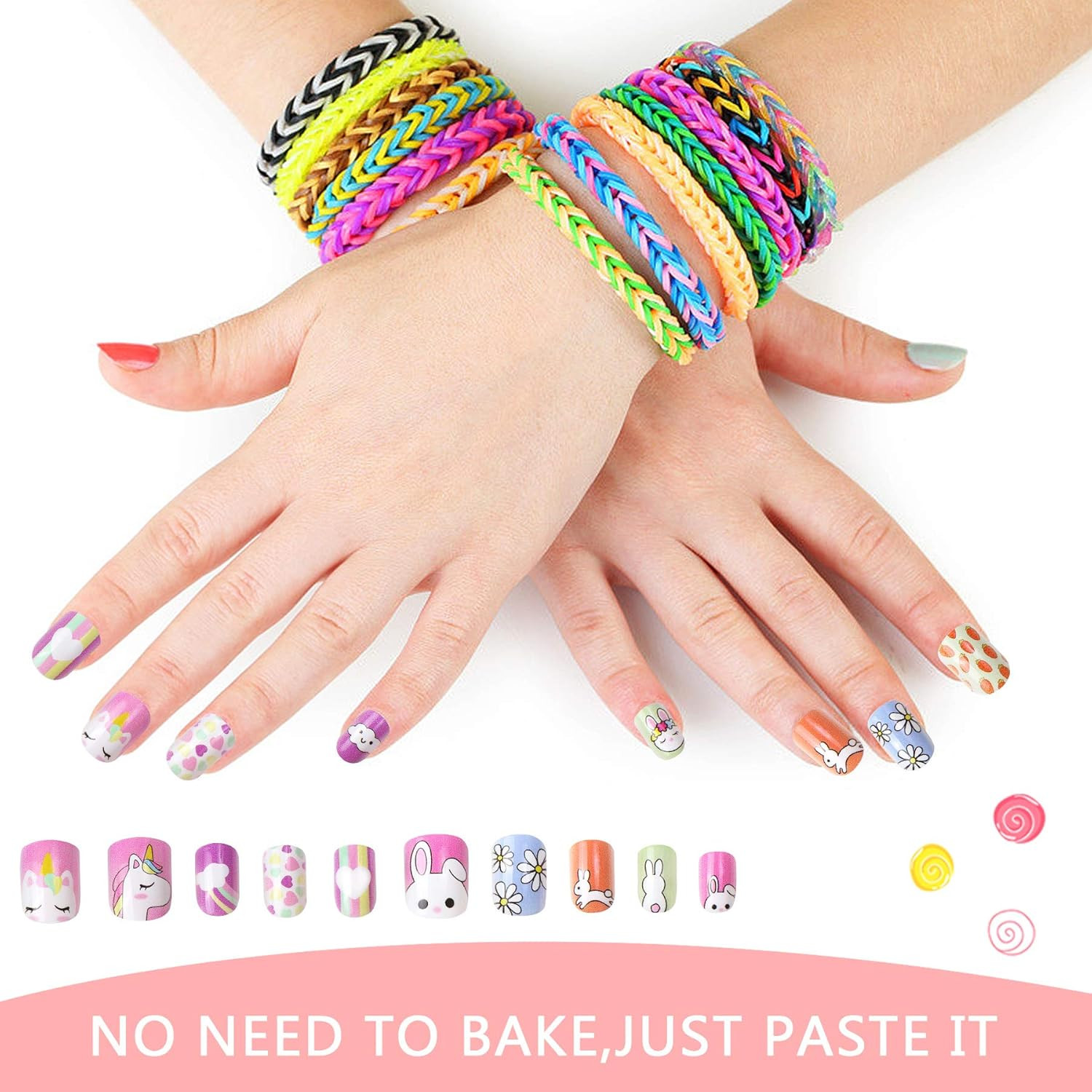 48 Pcs Stick on Nails for Kids Fake Nails for Girls False Nails Lovely Childr…