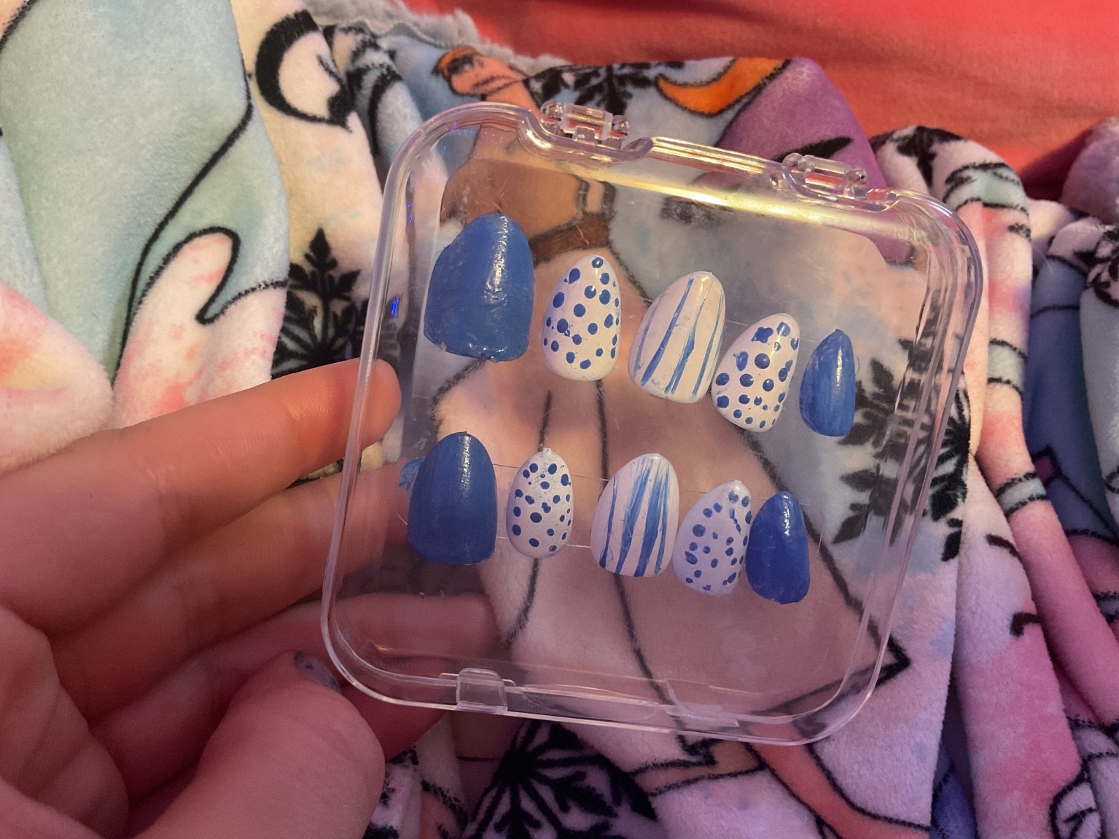 handmade nails press on for eny Session blue and white 10 year old girl almond.