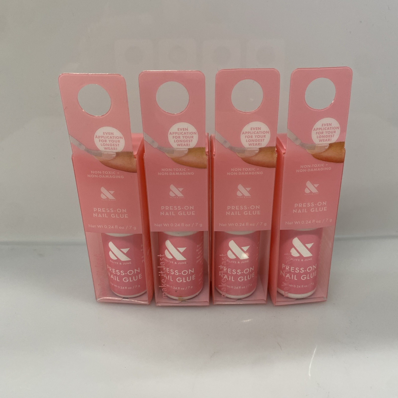 4X Olive & June Brush on Nail Glue 0.24oz. Non-Toxic/Damaging