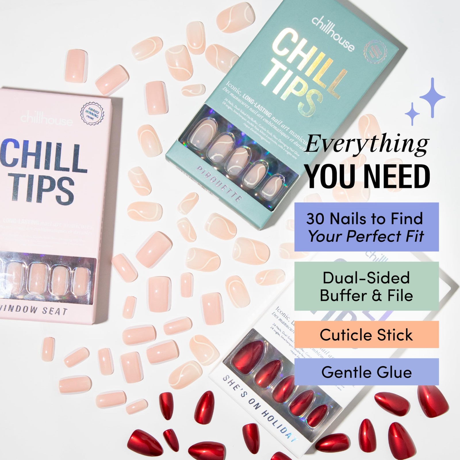 Chillhouse – Chill Tips Press on Nails Kit – She’s the Prize Bundle (3-Pack) …