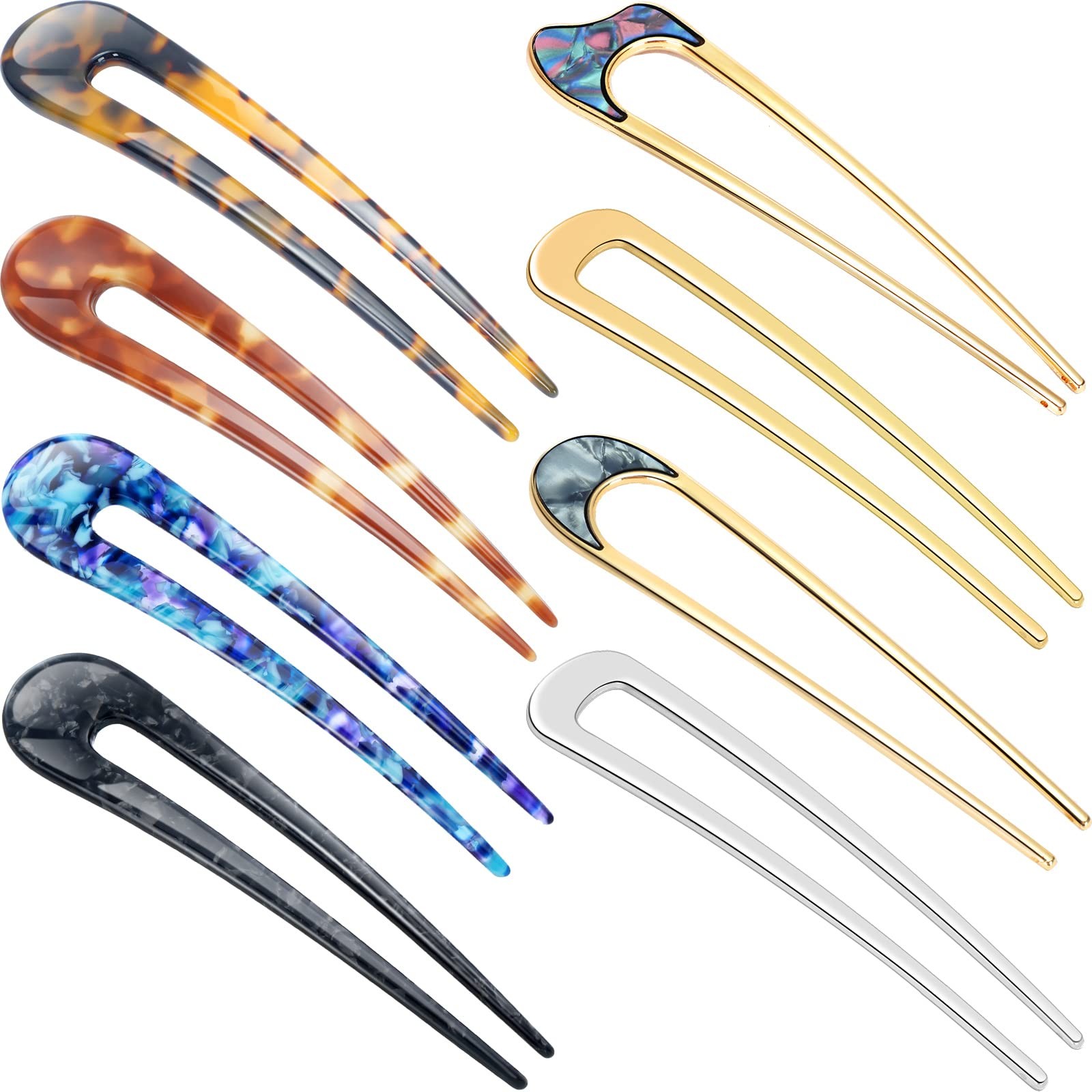8 Pieces U Shaped Hair Pins French Metal U 1 Count (Pack of 1), Classic