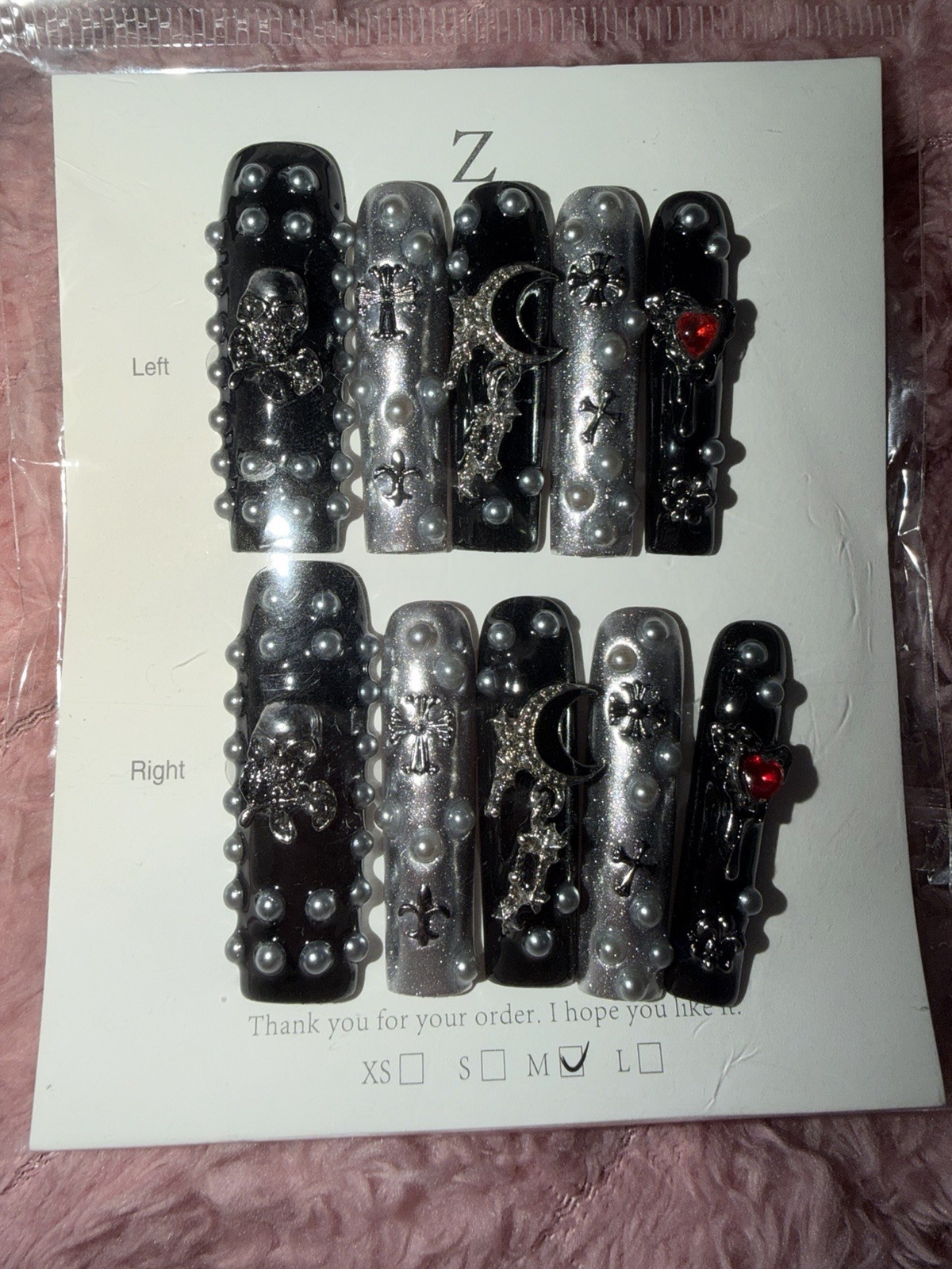 Black & Silver Glitter 3D Gothic Coffin Press-On Nails Acrylic Full Cover Medium