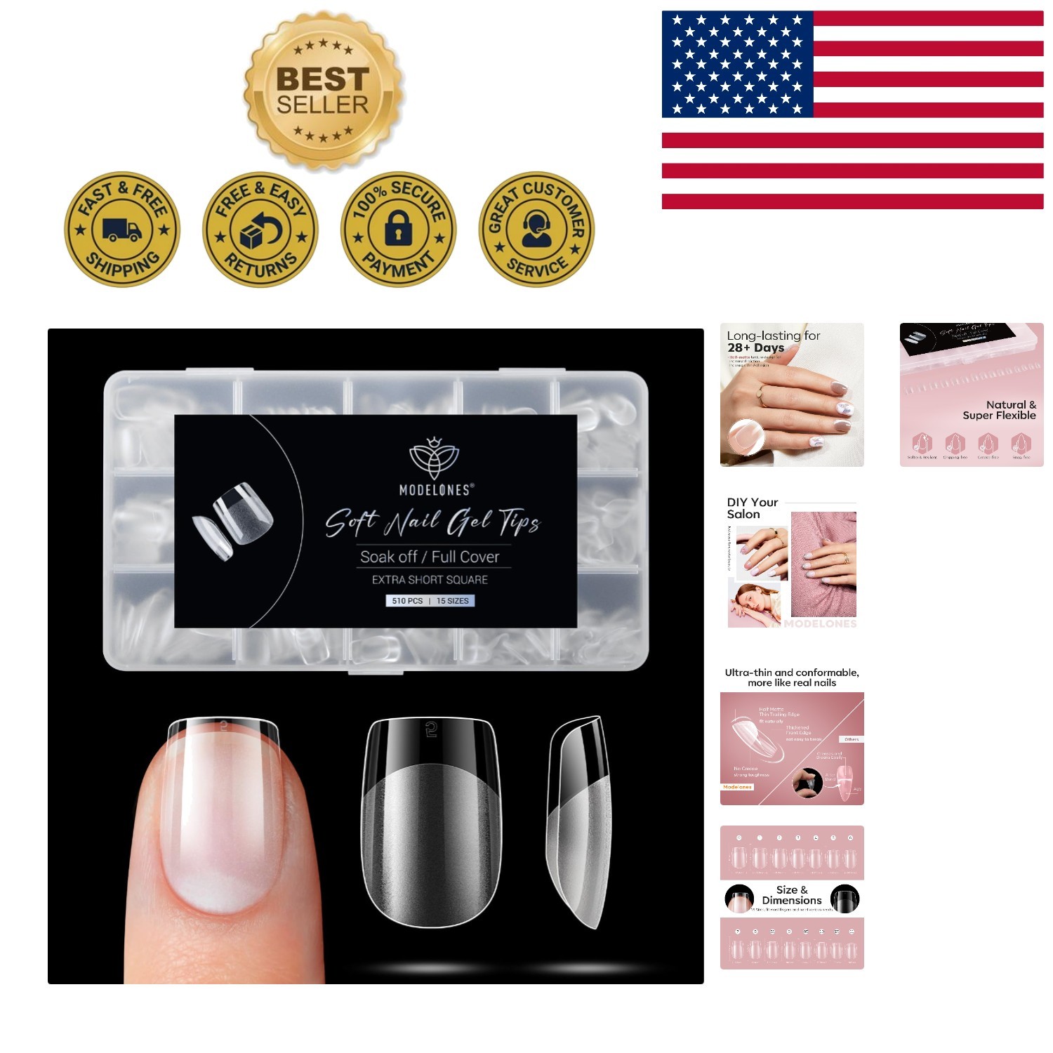 510Pcs Extra Short Square Fake Nail Tips – Half Matte, Toxin-Free & Easy to Use