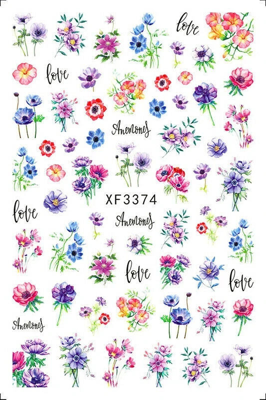 12Pcs Flower Nail Art Stickers Floral Butterfly Rose Women Girl Decorate NS36