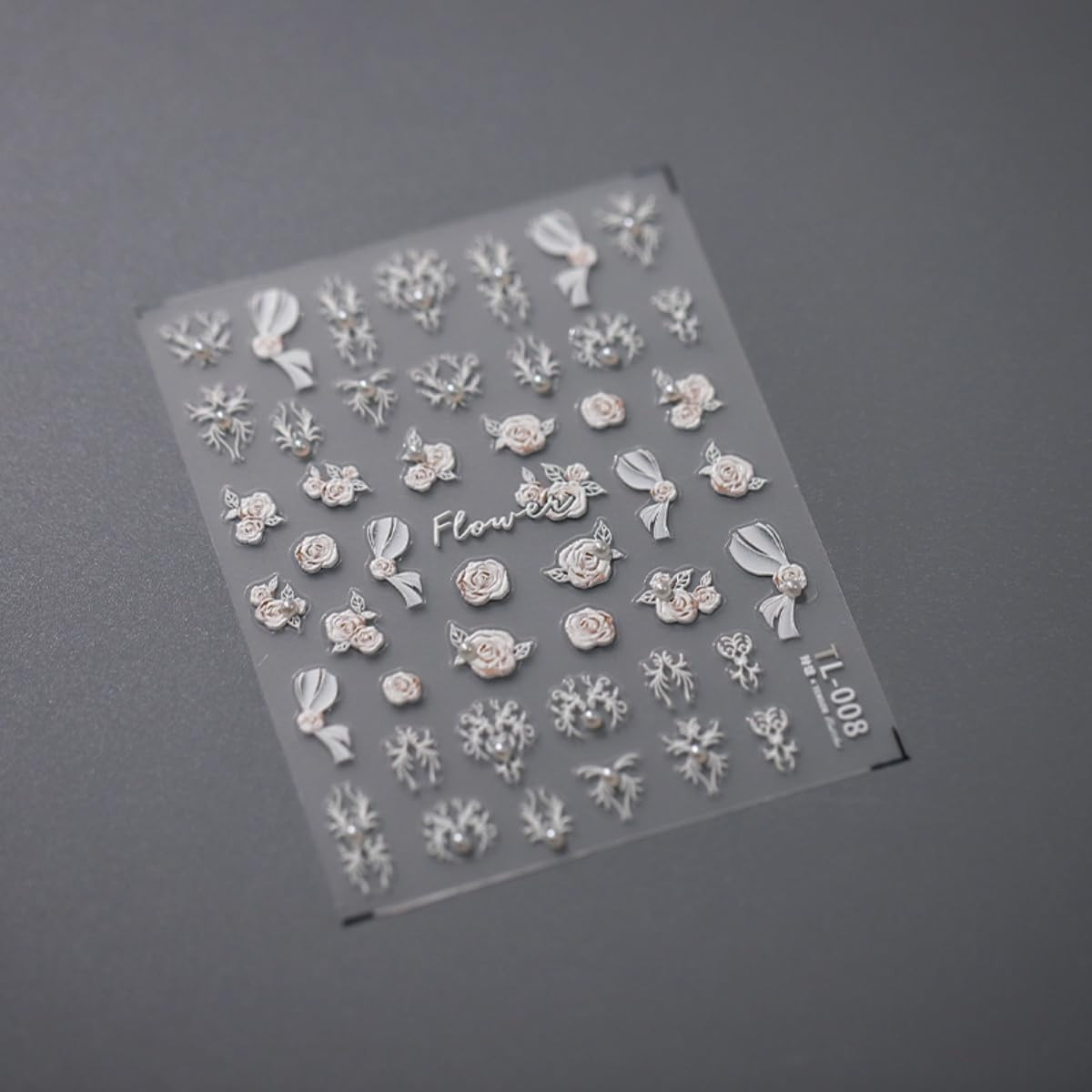 White Flower Nail Sticker 5D Embossed Pearl Flower Nail Art Sticker Self Adhesiv