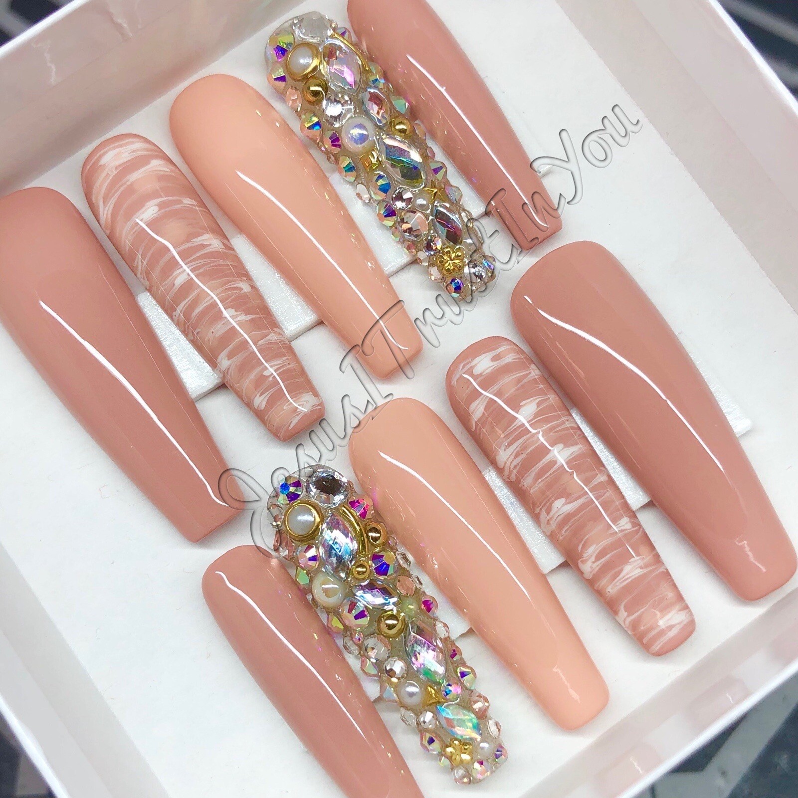 BLESSED – 2X XXL BALLERINA GEL PRESS ON NAILS GLUE ON NAILS