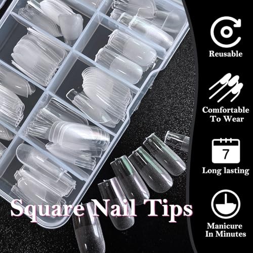 Square Nail Tips Medium Fake Nails, 240pcs Medium Square Nail Tips-Half Matte