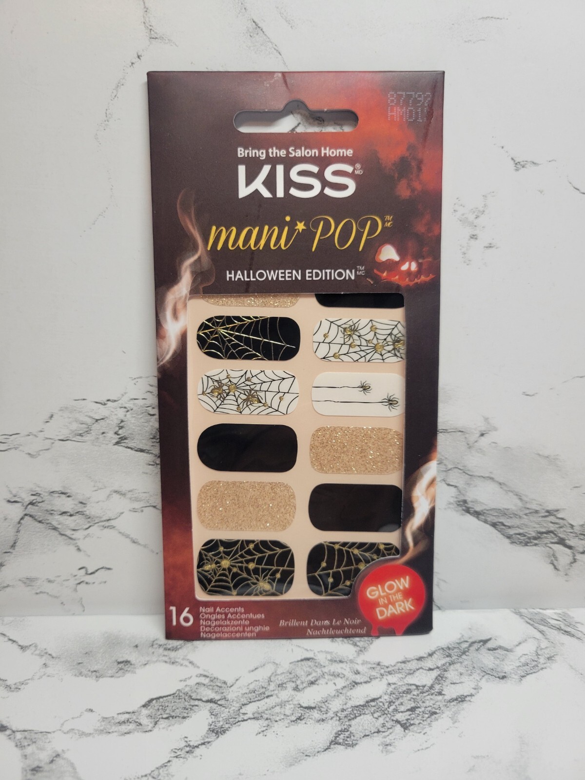 KISS Mani Pop Halloween Edition 16 Ct Glow In Dark Nail Accents Strips 87792 2pk