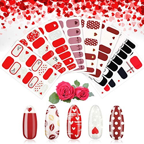 112pcs 8 Sheets Valentine Nail Art Stickers Full Wraps Heart Nail Wraps Self