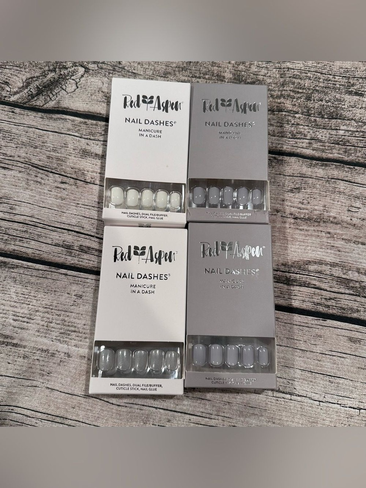 Lot of 4 Red Aspen Nail Dashes Press-On Nails – Neutral Gray & White Sets