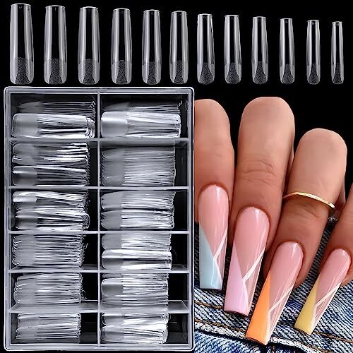 240pc XXL Gel x Nail Tips Extra Long Clear Tapered Fake Nails Full Square