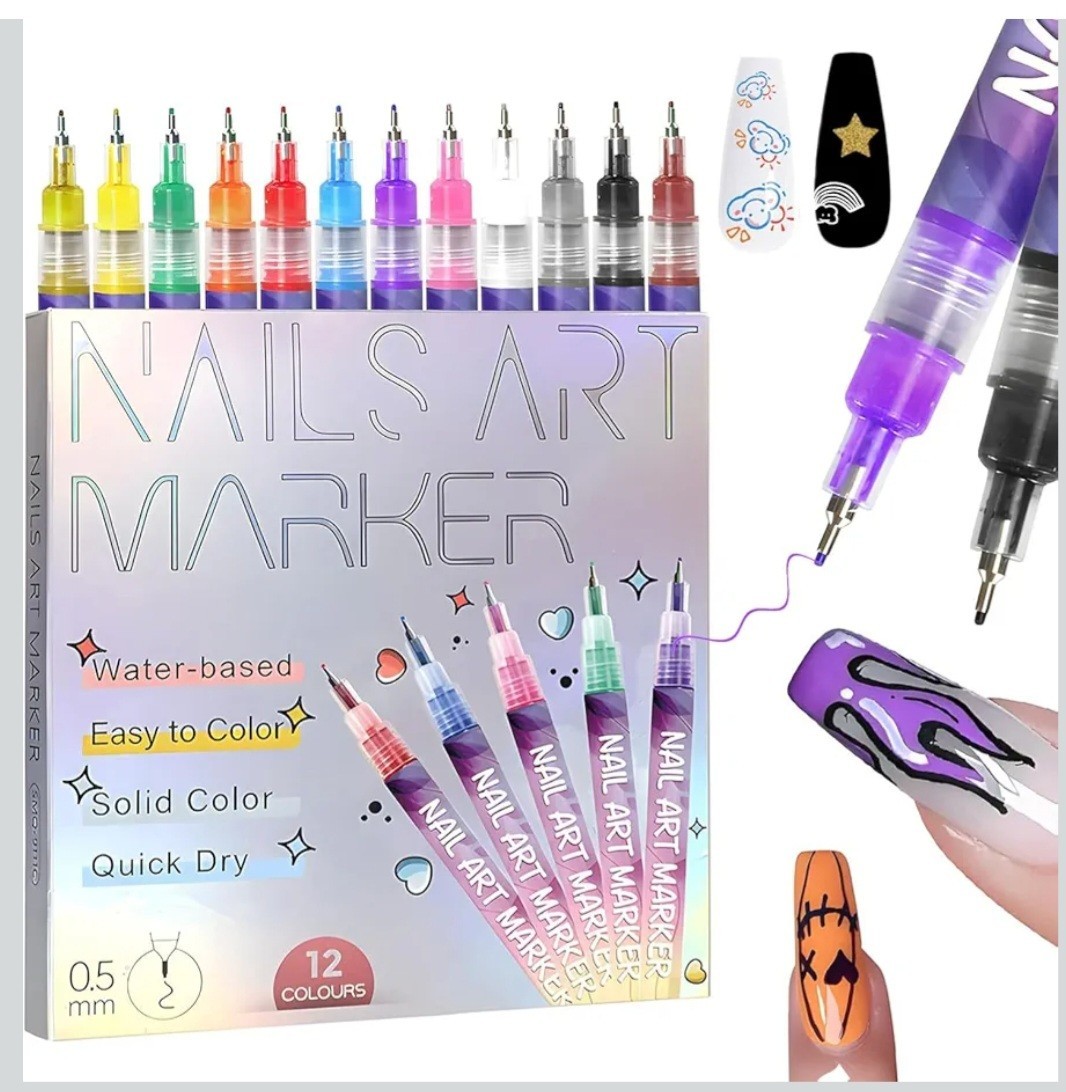Hinourisha Acrylic Nail Art Pen Set Multicolor Water-Based Quick Dry