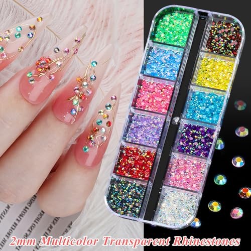 18000pcs Nail Rhinestones and Pearls for Nail Art, 2mm Resin Multicolor – 2mm