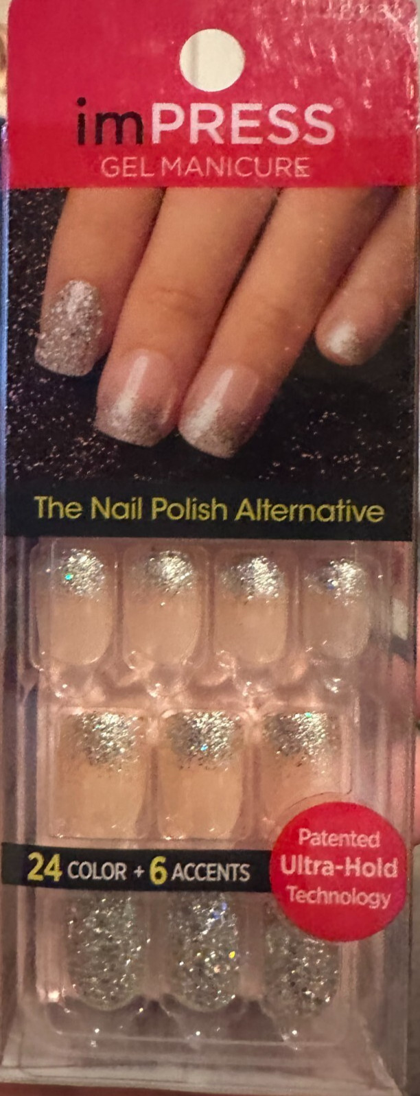 Kiss Press on Nails Manicure Short Glitter tips and accent nail silver