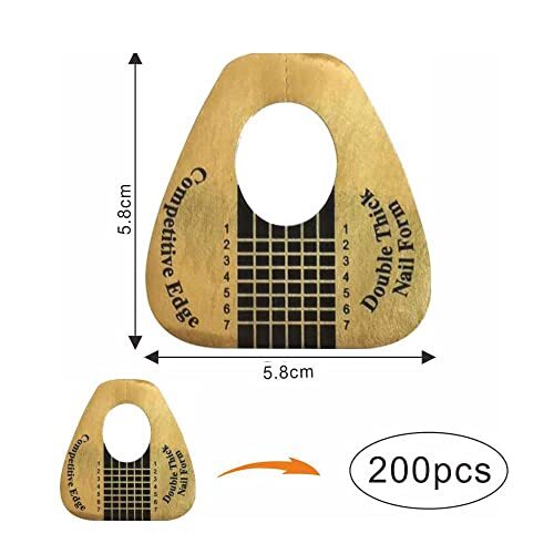 200Pcs Acrylic Nail Forms Sticker, Thick Nail Art Tips B-200Pcs Golden