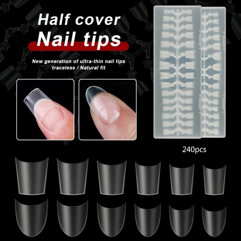 300x Nail Tips Short Oval Short Nail Tips Half Cover French Tips Round Shape
