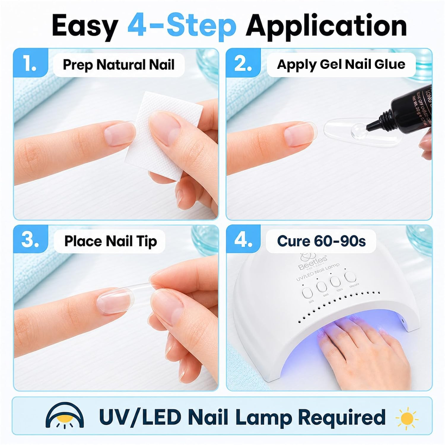 Beetles 2Pcs*20G UV Nail Glue, Hands-Free Soft Nail Tips Glue, HEMA Free | Super