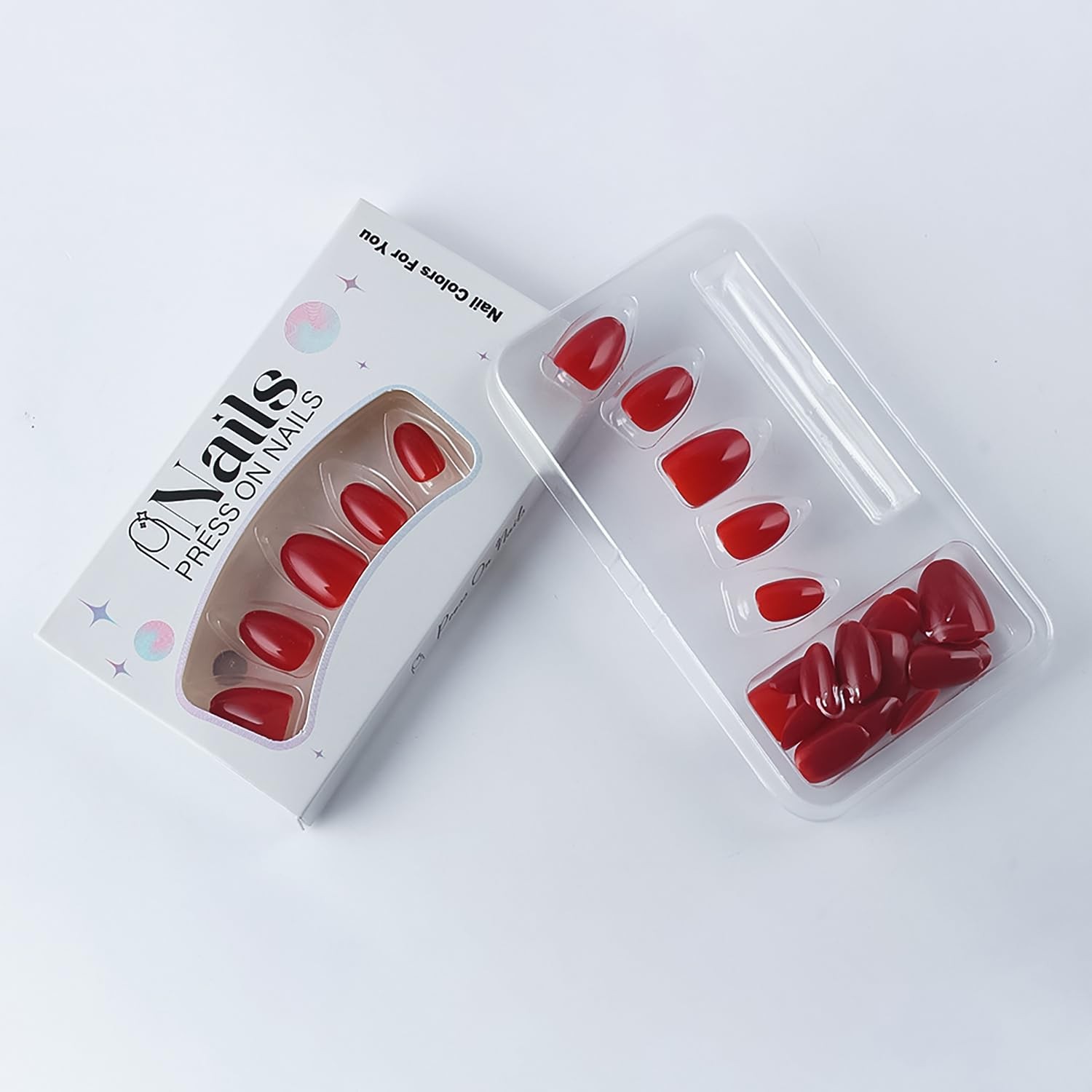 32Pcs Red Press on Nails Short Almond Fake Nails Solid Color Acrylic Nails Gl…